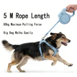 LED Retractable Dog Leash 5M Nylon Traction Rope with Garbage Bag Holder, Durable Automatic Extension Dog Lead for Pet Outdoor W - Image 3