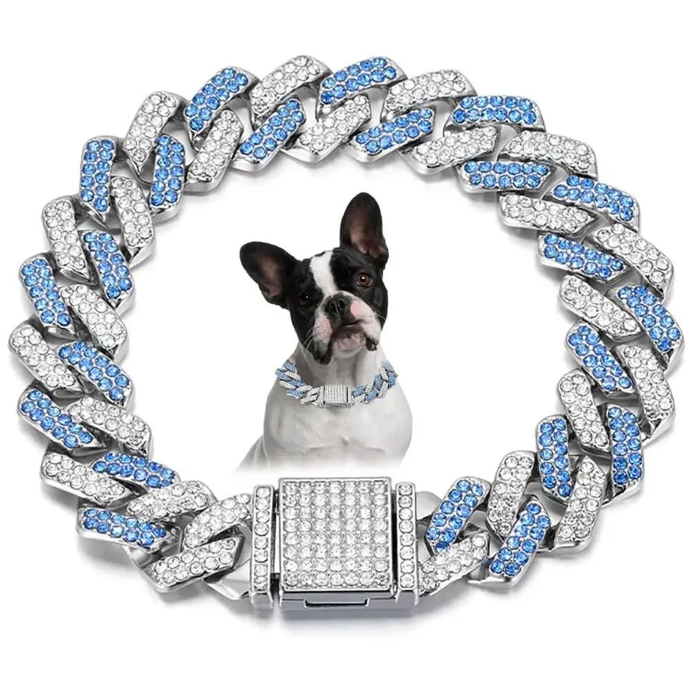 kf-S157a649a85d24e8c948833d61307c9a9q Link Chain Dog Diamond Chain Collar Hip Hop Inlaid Rhinestone Bling Diamond Dog Necklace Luxury Shiny Bling Pet Crystal Necklace - Image 1
