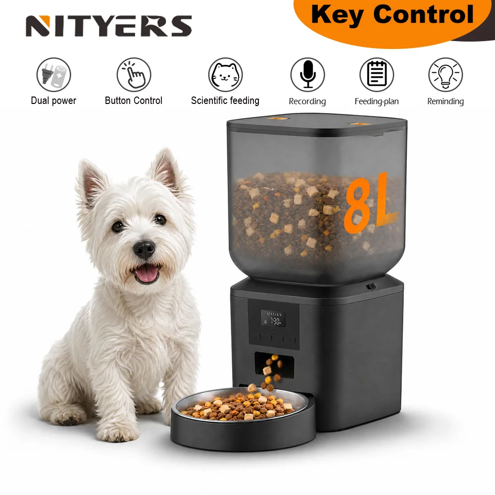 kf-S15f1b3adab9948628a9b2c9ea595d695s NITYERS 8L Automatic Dog Feeder, Smart Pet Food Dispenser with Key Control, Voice Recorder, Dual Power Supply, Timed Auto Cat Feeder with Stainless Steel Bowl - Image 1