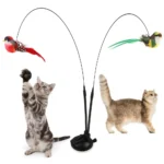 Two birds Cat teasing stick set simulation bird hands-free bird cat stick long pole double pole with bell strong suction cup cat - Image 4