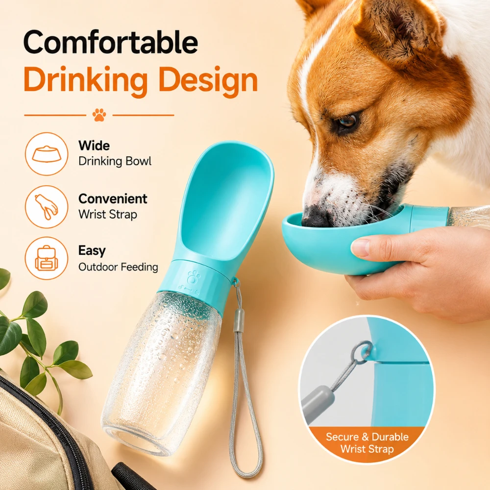 kf-S18b94692260b4c528897f0955f68a696I 1PC 300ml 500ml Travel Pet Water Bottle Integrated Drinking Bowl Portable Dispenser for Dogs Cats Outdoor Travel and Activities - Image 1
