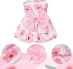 Pet Picks Summer Floral Print Dog Dress with Big Pink Bow, Sleeveless Pet Skirt for Small Puppy Cat Bichon Chihuahua Yorkie - Image 2