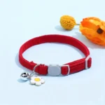 Adjustable Cat Collar with Bell, Safety Snap Hook, Polyester Material, Small Breed Recommended, Flower Charm Design - Image 2