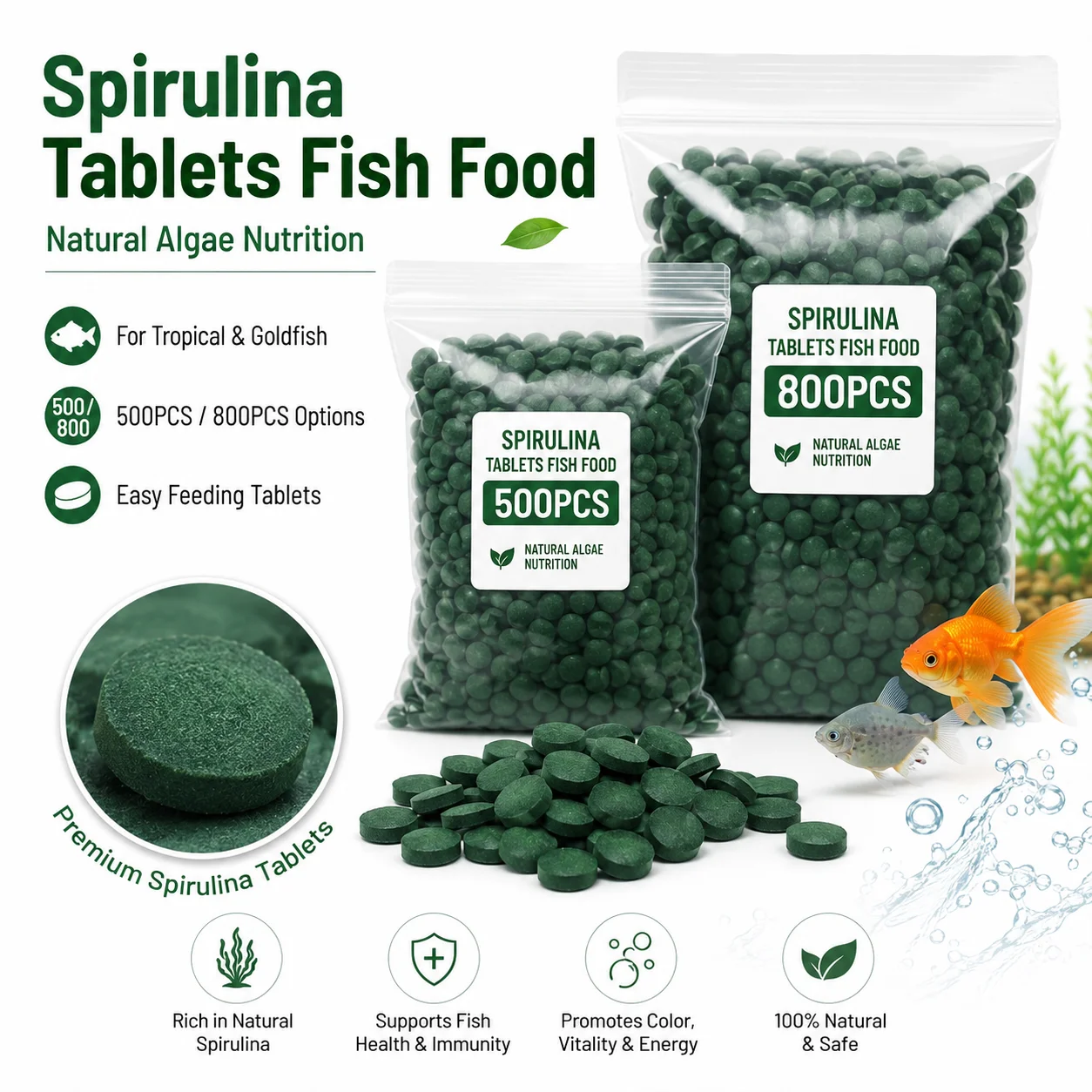 kf-S1a05d3a5cd584166a3dffac3841f42c4O High Purity Spirulina Tablets Spiral Seaweed Enrichment Favorite Pets Food Fish Crystal Red Shrimp Fish Food Aquarium - Image 1