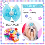 100pcs Bulk Pet Dog Hair Accessories Dog Hair Bows with Diomand Lace Rubber Band Grooming for Small Dogs Puppy Bows Pet Supplies - Image 2