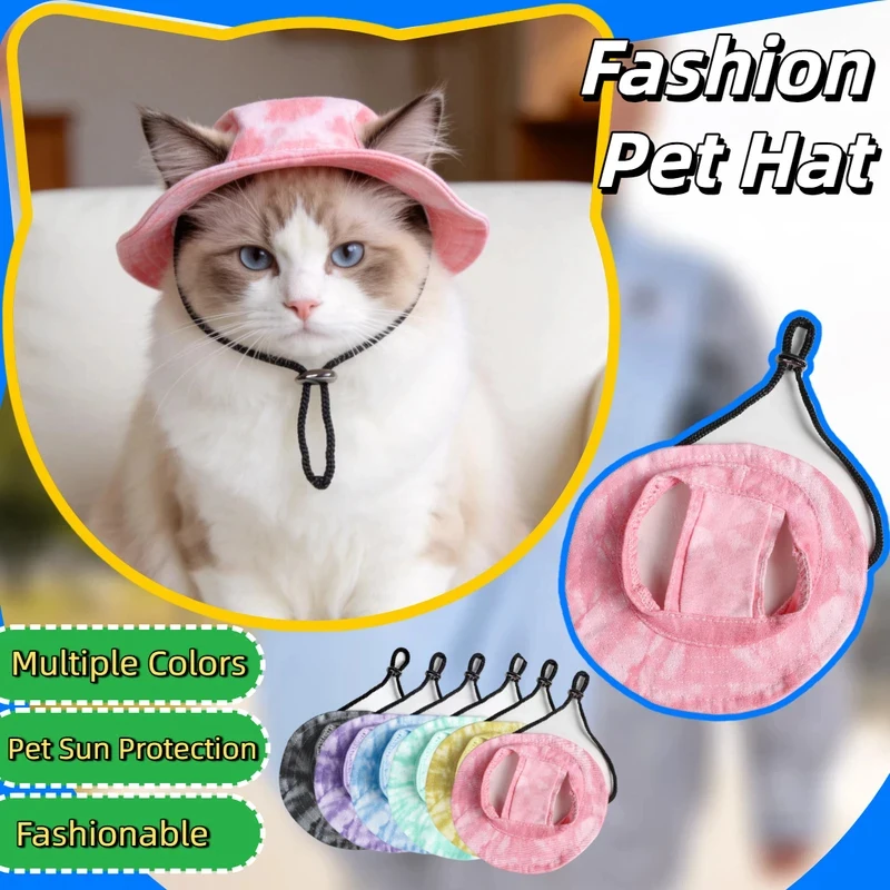 kf-S1c49a491ea0e4eb9b756e649f1e90c9ac Pet cat fishing hat - Fashionable and cute. Essential for your cat's summer outdoor outfit. - Image 1