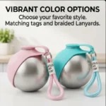 Portable pet water bottle stainless steel spherical leak proof bowl pet cup with silicone lid and cord easy to clean and store - Image 5