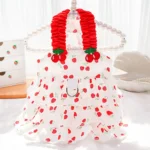 Dog Cotton Cake Skirt Summer Breathable Cherry Pattern Cute Dress Pet Sling Big Dog Clothes Cat Skirt Chihuahua Princess dress - Image 2