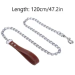 Metal Chain Dog Lead with Leather Style Handle Strong Control Leash Iron Dog Pets Supplies Collars Harnesses Chain Traction Rope - Image 4