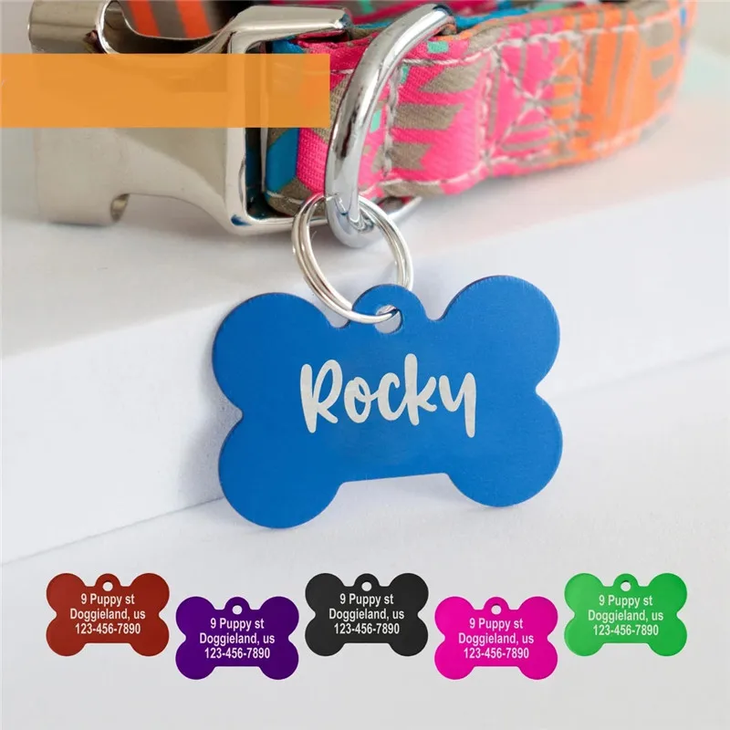kf-S24f8da84fe0d49ff923780ff5e184362Q Personalized Pet ID Tag Dog Cat Nameplate Address Number Aluminum Collar Accessories Free Engraving ID Tags for Collar - Image 1