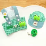 3 Pcs/Set Breathable Fabric Pet Traction Rope Set Duck Frog Design Cute Hat Dog Leash Puppy Clothes Outgoing Cat Chest Harness