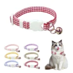 Adjustable grid buckle pet collar with bell for anti suffocation cat safety collar and daily accessories for cats