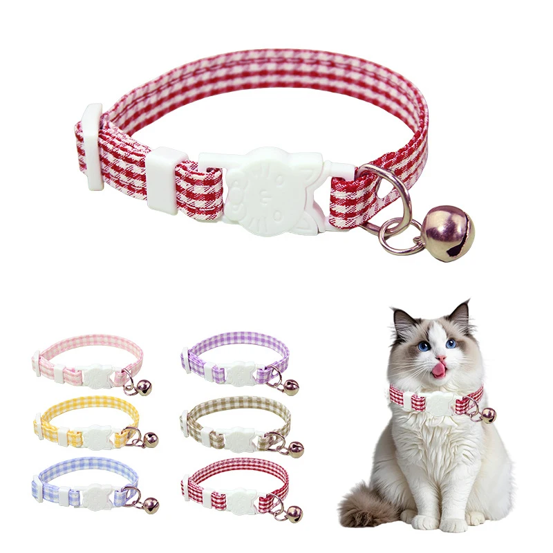 kf-S27571c24141f480a848f5a689cd958861 Adjustable grid buckle pet collar with bell for anti suffocation cat safety collar and daily accessories for cats - Image 1