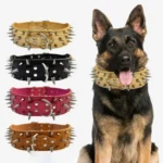 Anti-bite Spiked Dog Collars Adjustable Widen PU Leather Pet Necklace Heavy Duty Sharp Rivets Pet Collar Outdoor Dog Walking - Image 2