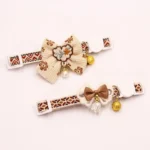 Wholesale Brown Bowtie Cat Collar with Lace Beads Bell and Breakaway Safety Buckle for Pets - Image 2