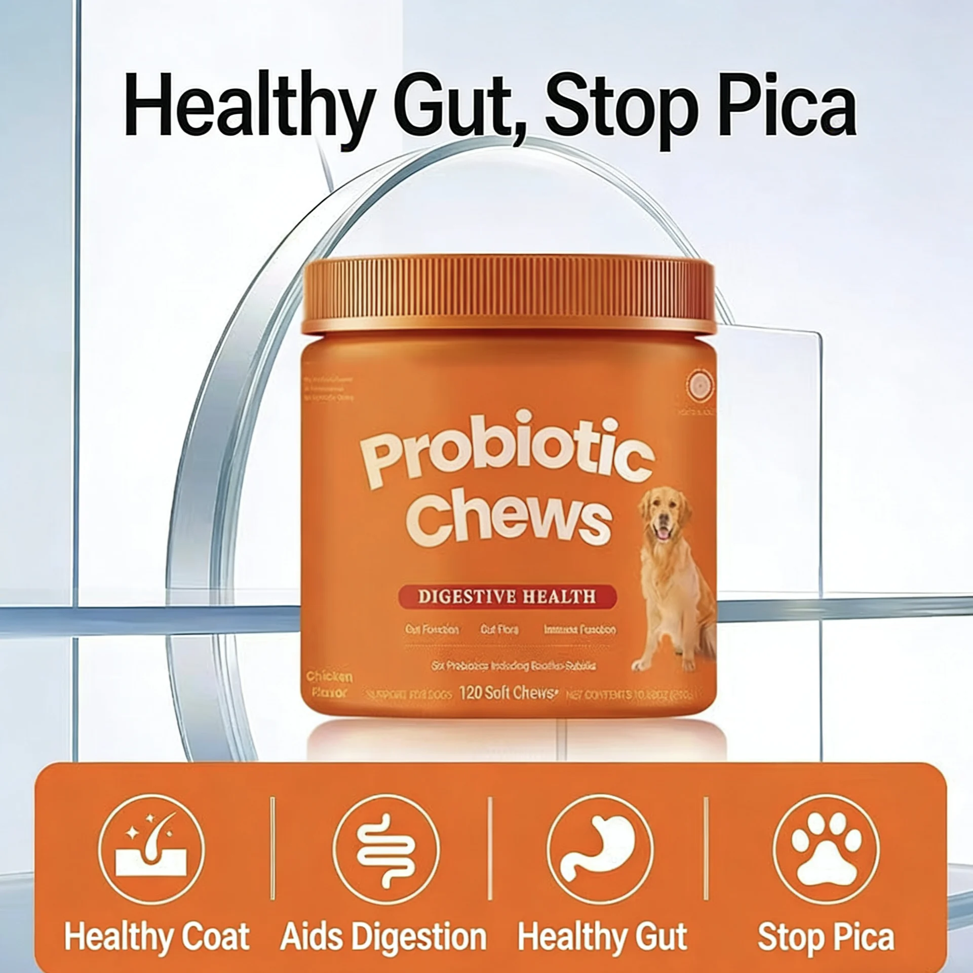 kf-S313e3a55a8b7420da8f9b6bcdb47f98dT Dog Probiotic Chews Digestive Health Support Chicken Flavor 120 Count Soft Chews Gut & Immune Support Supplement for Dogs - Image 1