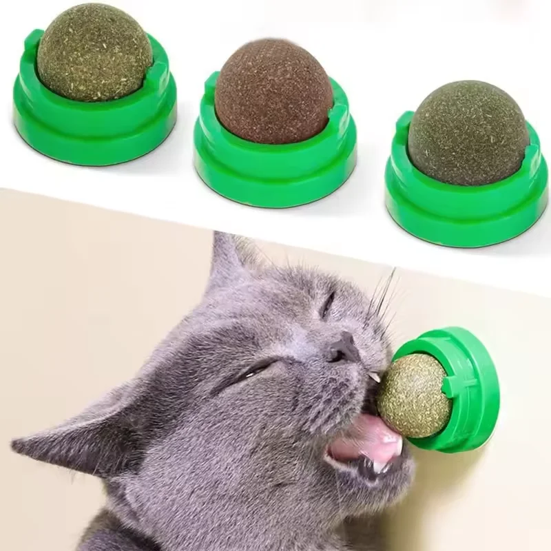 kf-S32f8375184e14a8b99b97d3d932ca01eR Cat Mint Wall Sticker Toy Rotating Ball Promotes Digestion Cat Grass Snacks Mint Sugar Grass Cat Licking Snacks Clean Teeth - Image 1