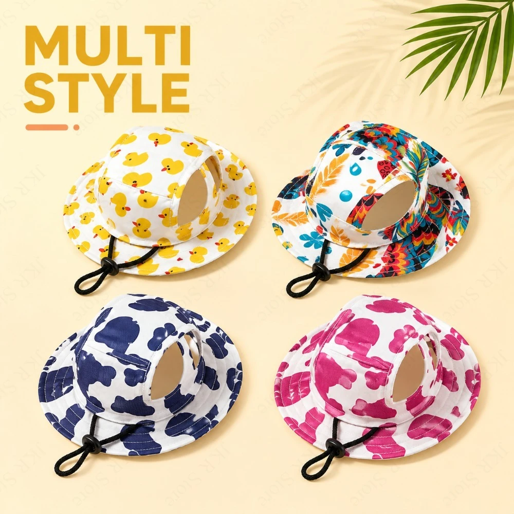 kf-S33f5f490643249fca5c868da8bb95f64P Adjustable Dog Hat Cute Print Cap for Puppies and Small Breeds, Pet Sun Protection Hat for Walking Outdoor Activities - Image 1