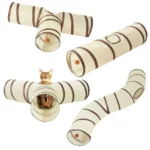 Fun Polyester+Steel Wire Cat Tunnel Tube Breathable Foldable Cat Nest Training Interactive Beige+Coffee Pet Fun Play Toy Cat - Image 2
