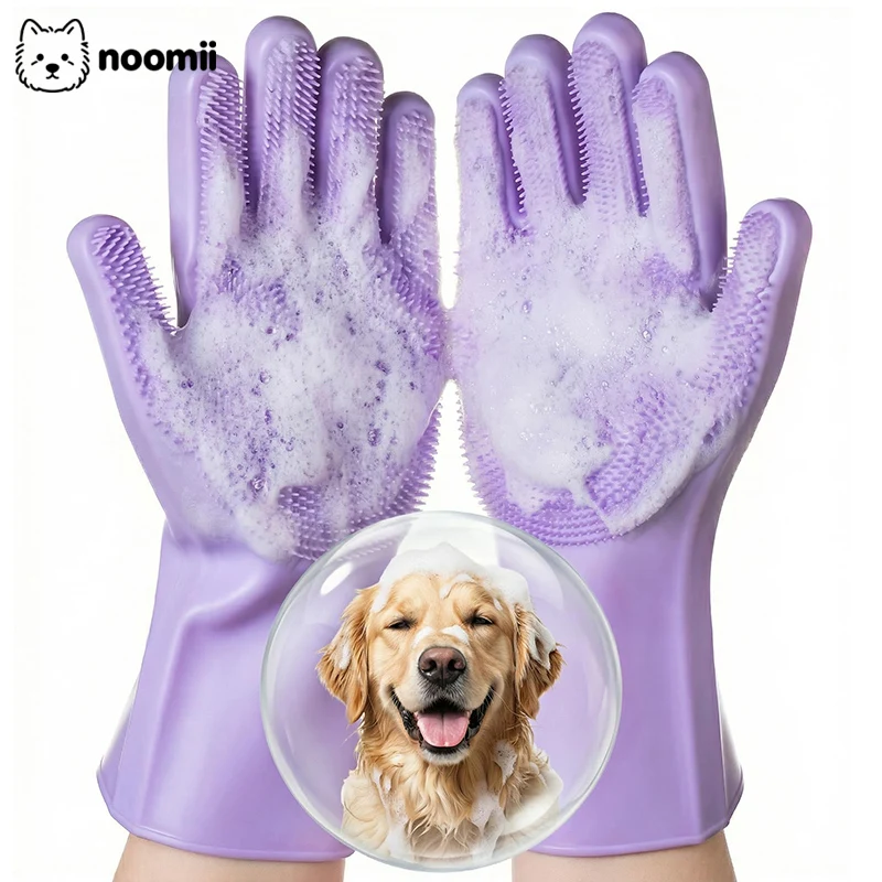 kf-S34cda37d365e426aa9018bf9fe88915bm Pet Grooming Bathing Gloves Dog Cat Bathing Shampoo Scrubber Magic Massaging Cleaning Cleanner Sponge Silicon Hair Removal Glove - Image 1