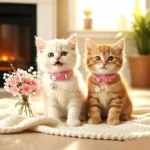 Pink Cat Collar with Bell,, Bow and Flower Pendant, Adjustable Kitten Collars ,Cute Pink Plaid and Bow Design - Image 6
