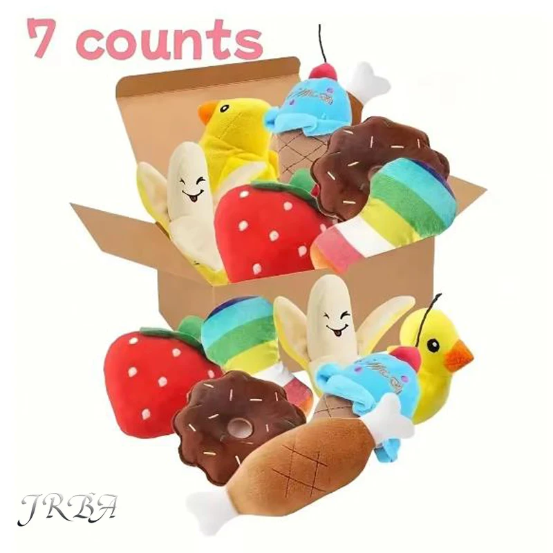 kf-S36306e2550db4ea0923124ffdf5ae2728 A 7-piece set of puppy sound toys, loose plush pet chewing, plush fruit snacks and vegetable puppy toys, suitable for pet play - Image 1
