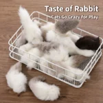 2Pcs Natural Rabbit Tail Cat Toy, Scented Plush Chew Toy For Indoor Cats Enrichment,Soft Cat And Dog Universal Toy Interactive