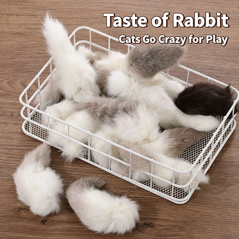 kf-S373244f39e4f4d6bac380863dd71673cR 2Pcs Natural Rabbit Tail Cat Toy, Scented Plush Chew Toy For Indoor Cats Enrichment,Soft Cat And Dog Universal Toy Interactive - Image 1