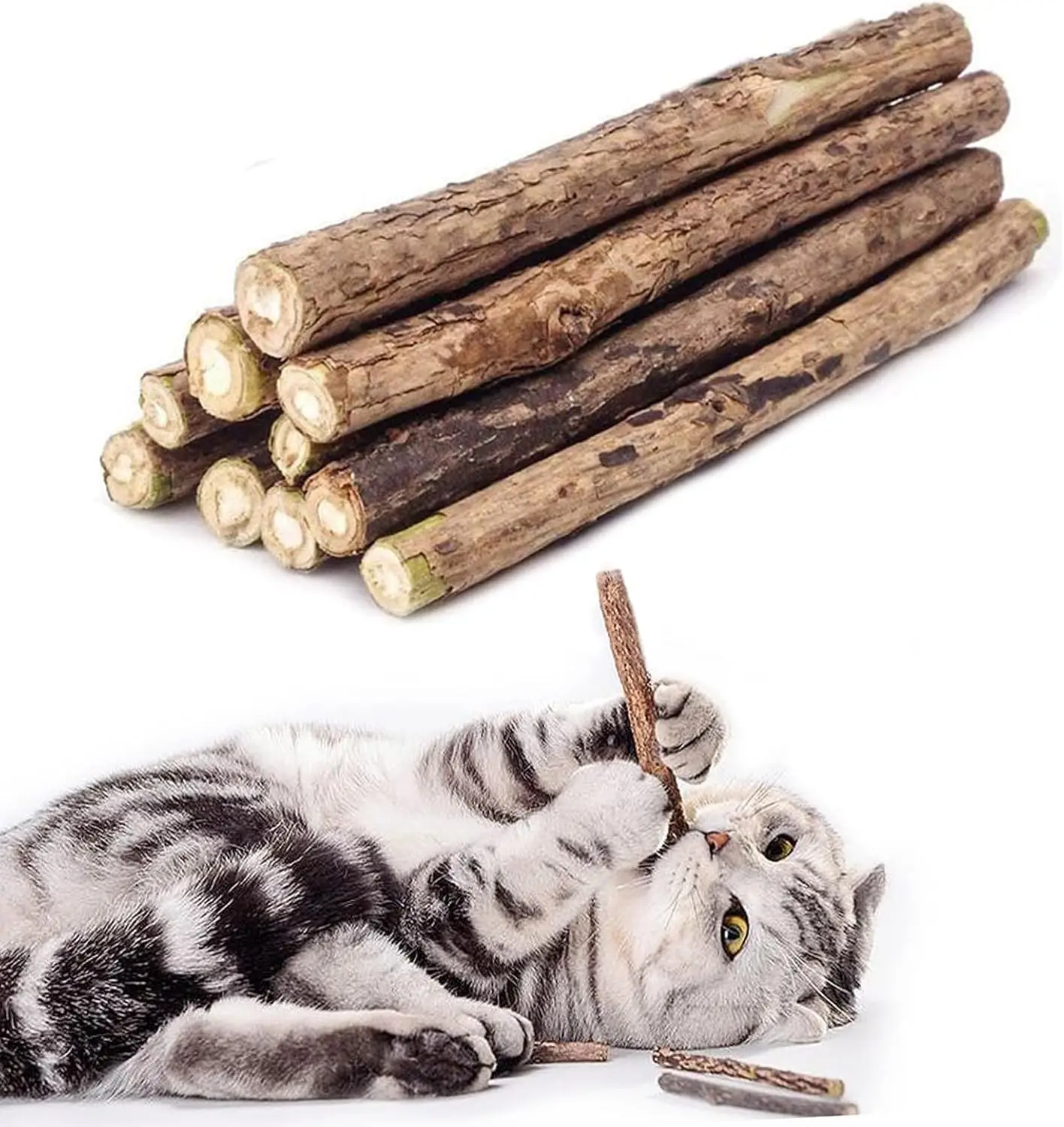 kf-S38b3f67d5b3c411eb4a873499ec4f85an Catnip Silvervine Chew Sticks for Cats Natural Teeth Molar Toys, Anxiety Relief Dental Care Chewing Gifts Cat Toys - Image 1