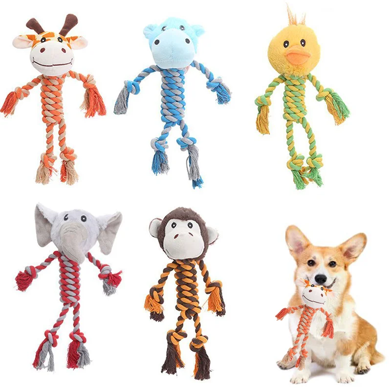 kf-S38bf8fa3228540d1992eaa4f86b5d4967 Pet Dog Squeaky Toy For Small Meduim Dogs Soft Plush Chew Stuffed Animal Shape Bite Resistant Dog Cotton Rope Toys Pets Supplies - Image 1