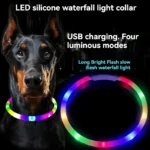 Adjustable USB Rechargeable LED Dog Collar- Multi-Color, 4 Flashing Modes, Cut- to- Fit Design for Nighttime Safety & Visibility
