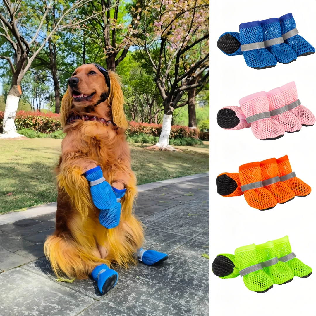 kf-S3be5de05b7354aec93c120900200eea9U 4PCS Summer Dog Shoes Breathable Anti-Slip Wear-Resistant Dog Outdoor Boots for Small Medium Dogs Cats Puppy Pet Accessories - Image 1