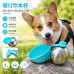 Portable pet water bottle stainless steel spherical leak proof bowl pet cup with silicone lid and cord easy to clean and store - Image 3