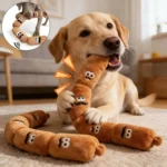 Durable Dog Plush Chew Toy Simulated Sausage with BB Sound Teeth Cleaning Squeak Chewable Molar Toy for Puppies Bite-Resistant