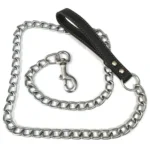 Metal Chain Dog Lead with Leather Style Handle Strong Control Leash Iron Dog Pets Supplies Collars Harnesses Chain Traction Rope - Image 3