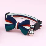British-style striped bow tie with bells and cat collar, pet anti-asphyxiation collar, pet wedding bow, essential for daily fash