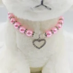 New Cute Pet Pearl Necklace with Heart-shaped Rhinestone Pendant Adjustable Cat Dog Collar Jewelry For Small Pets 8 Colors - Image 5