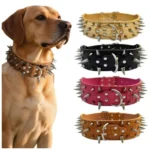 Anti-bite Spiked Dog Collars Adjustable Widen PU Leather Pet Necklace Heavy Duty Sharp Rivets Pet Collar Outdoor Dog Walking