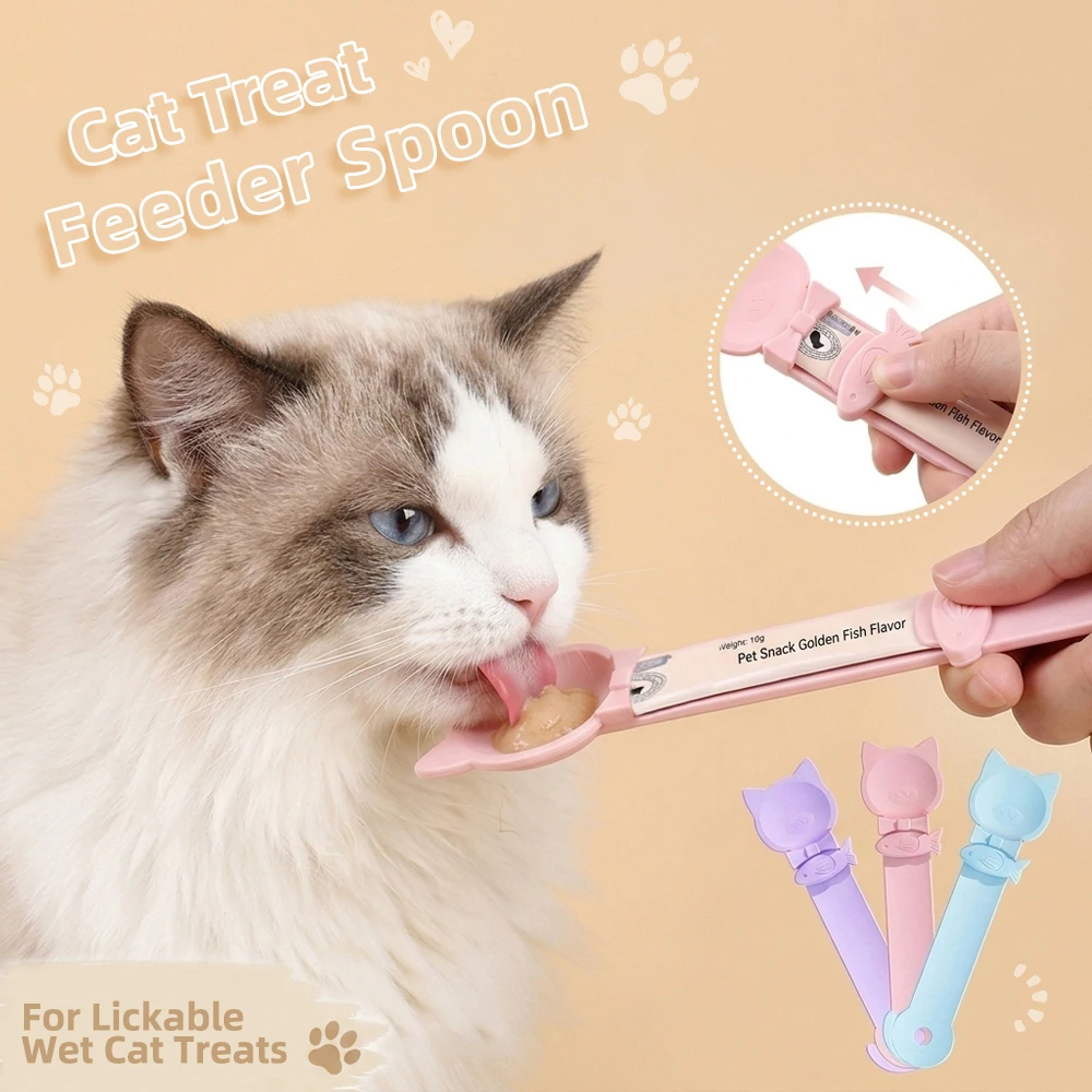 kf-S413cfa19d264428a8290655345862c18N 1/3pcs Cat Strip Feeder Spoon Long Handle Cat Treat Holder for Lickable Cat Treats Easy Squeeze Feeding Tool for Cats Kittens - Image 1
