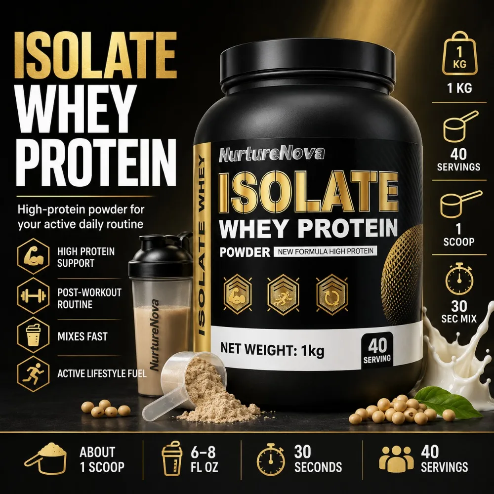 kf-S4161a65fa4eb479eb53ca4cb37b06caau NurtureNova Isolate Whey Protein Powder 1kg, High Nutrition Fitness Drink Mix, 40 Servings, Workout & Daily Support Formula - Image 1