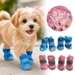4Pcs Cute Mesh Dog Shoes Non-slip Elastic Strap Cooling Dog Boots Soft-sole Wear-resistant Pet Sandals Summer