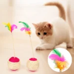 1PC Pet Cat Toy Colorful Feather Blanket Ball Grinding Claw Interactive Play Ball Cat Toy Sisal Shuttlecock Ball - Image 2