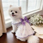 Heart Print Pet Dress with Bow, Breathable Cotton Dog Cat Clothes, Adjustable Pet Outfit with D-ring - Image 5