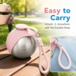 Portable pet water bottle stainless steel spherical leak proof bowl pet cup with silicone lid and cord easy to clean and store - Image 2