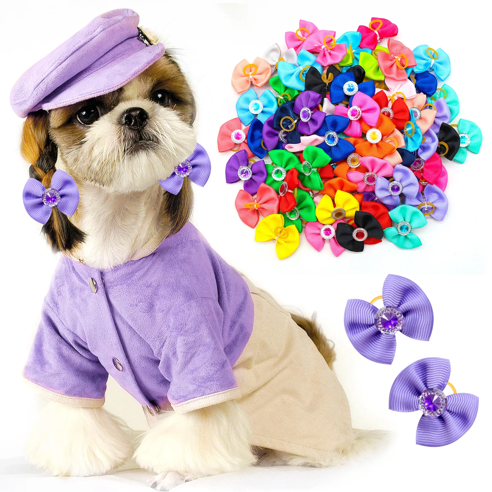kf-S462c90db28fb4d9193f03a11092083f7R 20pcs Dog Grooming Hair Bows Dog Bows Mix Colours Small Dog Accessories Solid Dog Hair Rubber Bands Pet Headwear Pet Supplier - Image 1