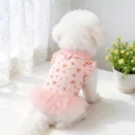Summer Floral Print Pet Dog Dress with D-Ring Lace Ruffle Princess Skirt for Small Dogs And Cats