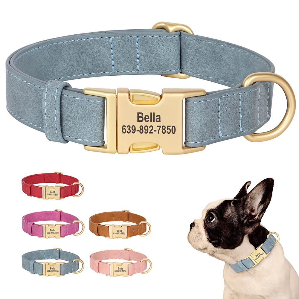 kf-S4b065616e136459c856600e2fc25979et Personalized Dog Buckle Collar Soft PU Leather Dog ID Collars Free Engraved Pet Name Anti-lost Necklace For Small Large Dogs - Image 1