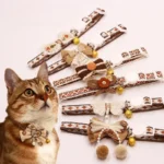 Wholesale Brown Bowtie Cat Collar with Lace Beads Bell and Breakaway Safety Buckle for Pets