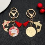 Japanese Maneki-neko (Lucky Cat) Keychain, Japanese Style Koi Fish Car Key Pendant, Creative Gift Alloy Lucky Bag Charm. - Image 3