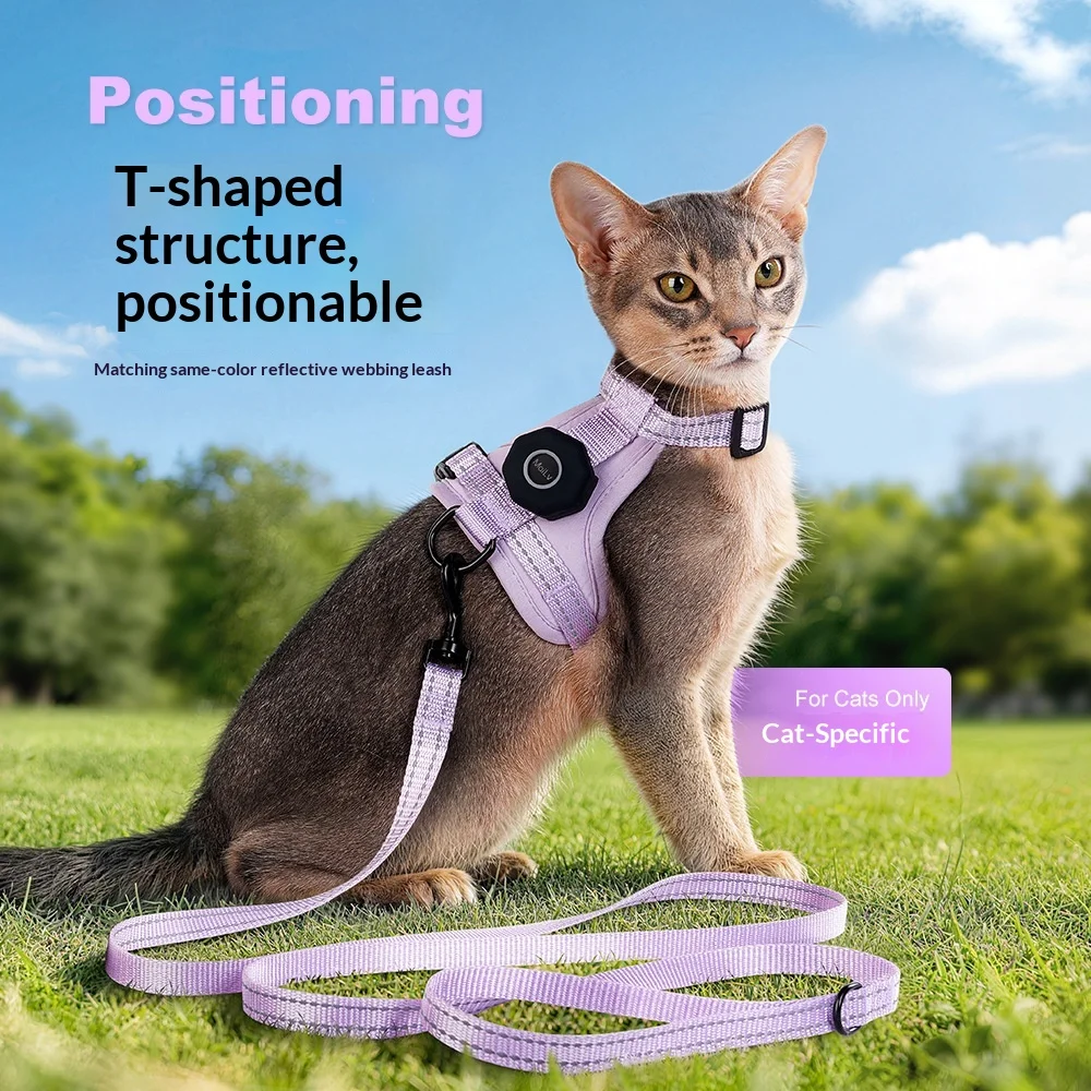 kf-S4cabd59a8db94c42a3e704104fe678a25 Cat Harness and Leash Set Escape-Proof Reflective Cat Vest with AirTag Holder Lightweight Adjustable Harness for Walking Outdoor - Image 1